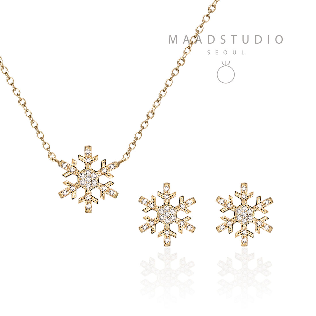 Yukinohana pendant & earring Set (S) 14k gold CZ