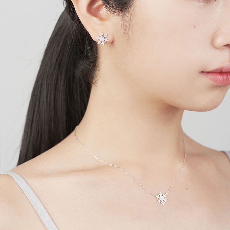 Yukinohana pendant & earring Set (S) 14k White gold CZ