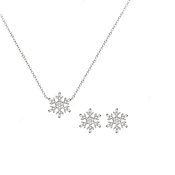 Yukinohana pendant & earring Set (S) 14k White gold CZ