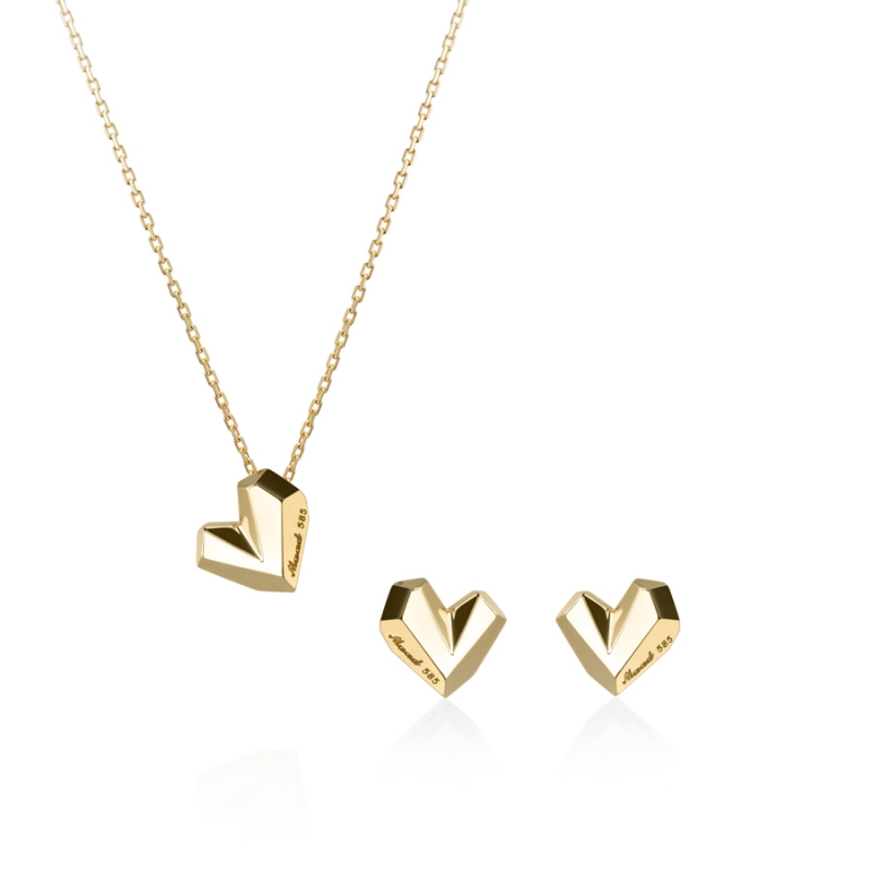 Ice heart pendant & earring Set (S&S) 14k gold