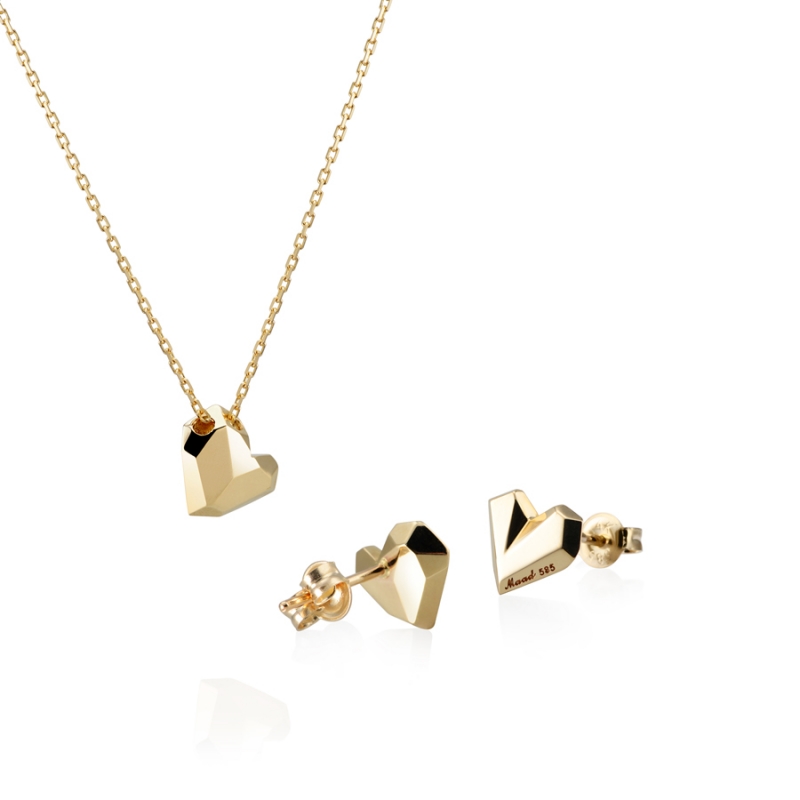Ice heart pendant & earring Set (S&S) 14k gold