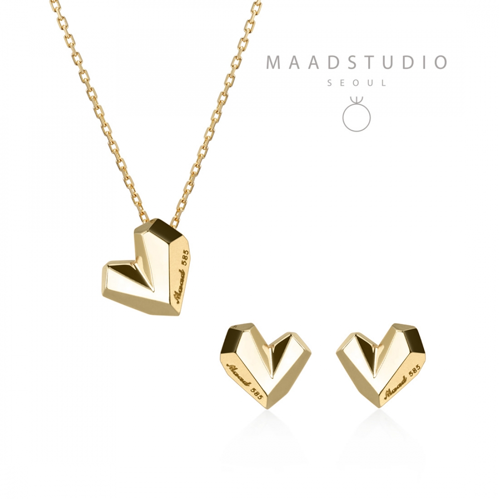 Ice heart pendant & earring Set (S&S) 14k gold