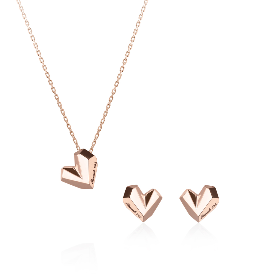 Ice heart pendant & earring Set (S&S) 14k Red gold