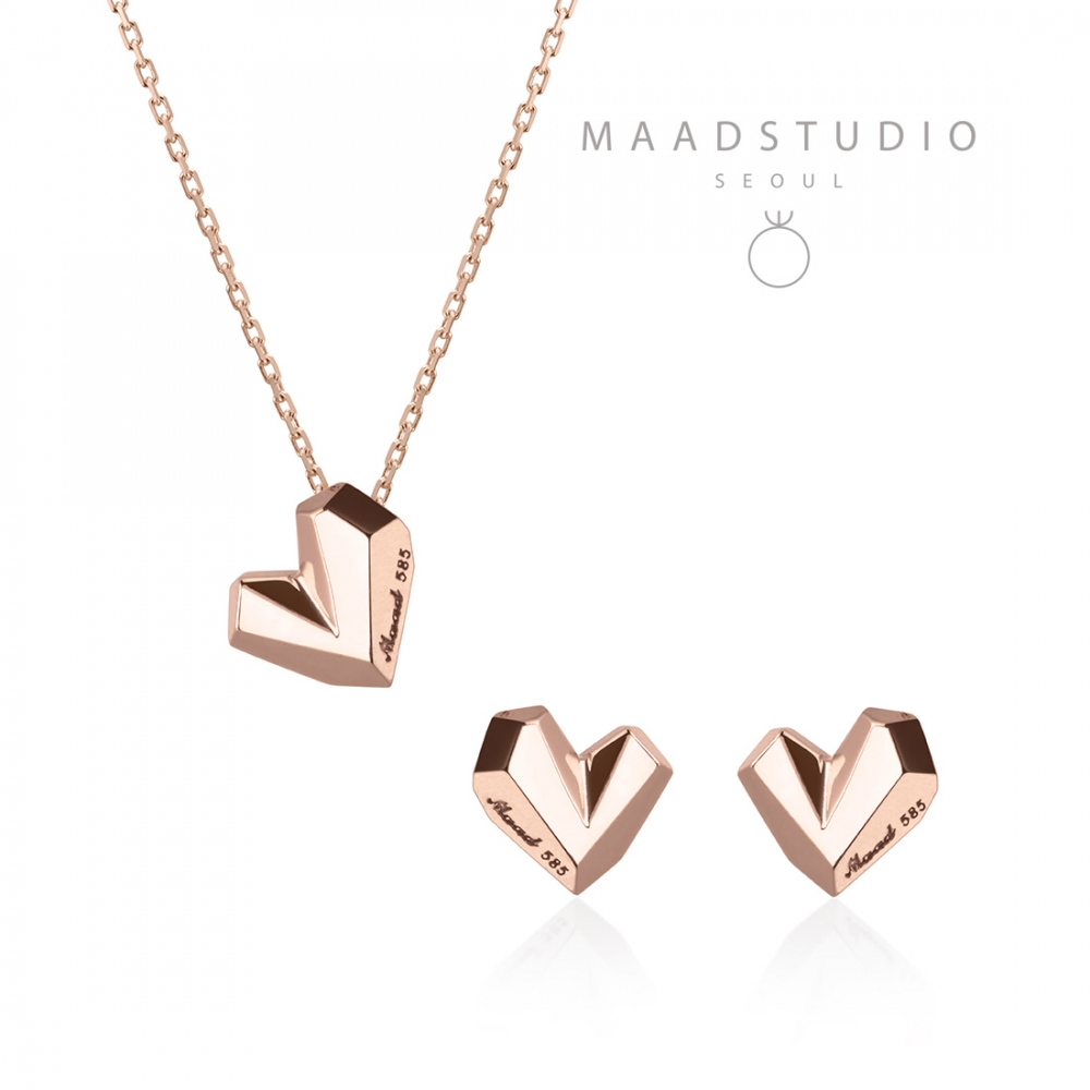 Ice heart pendant & earring Set (S&S) 14k Red gold