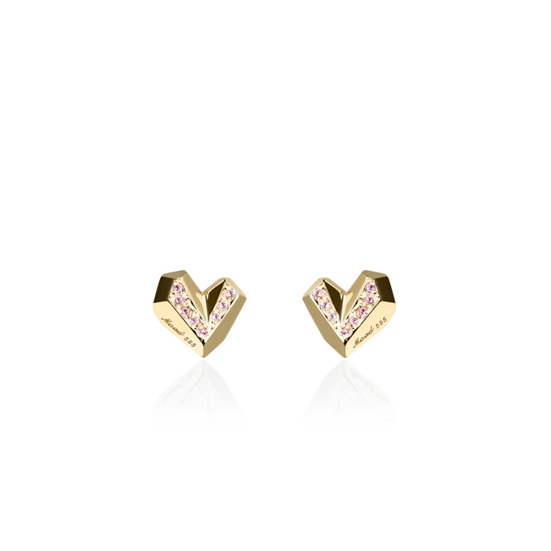 Ice heart earring (S) 14k gold pink CZ