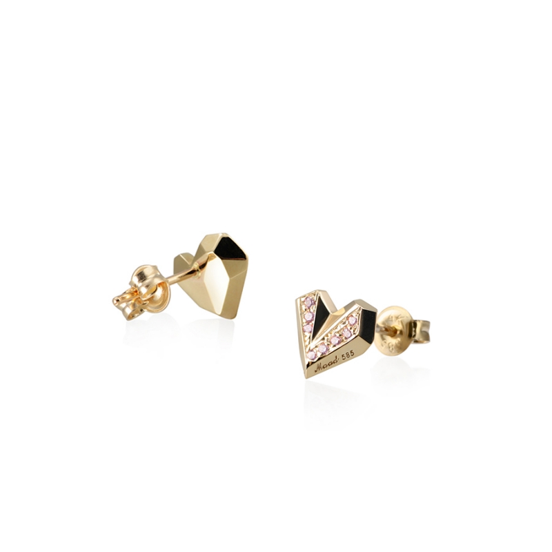 Ice heart earring (S) 14k gold pink CZ