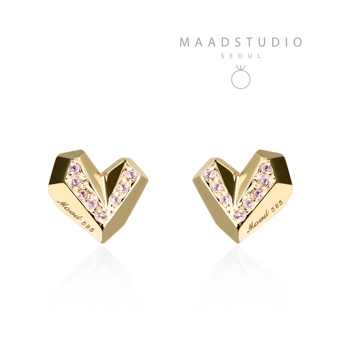 Ice heart earring (S) 14k gold pink CZ