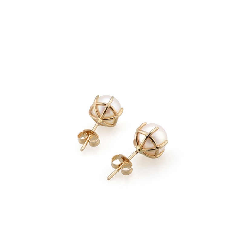 Birdcage III earring 14k gold cultured pearl 7.5mm
