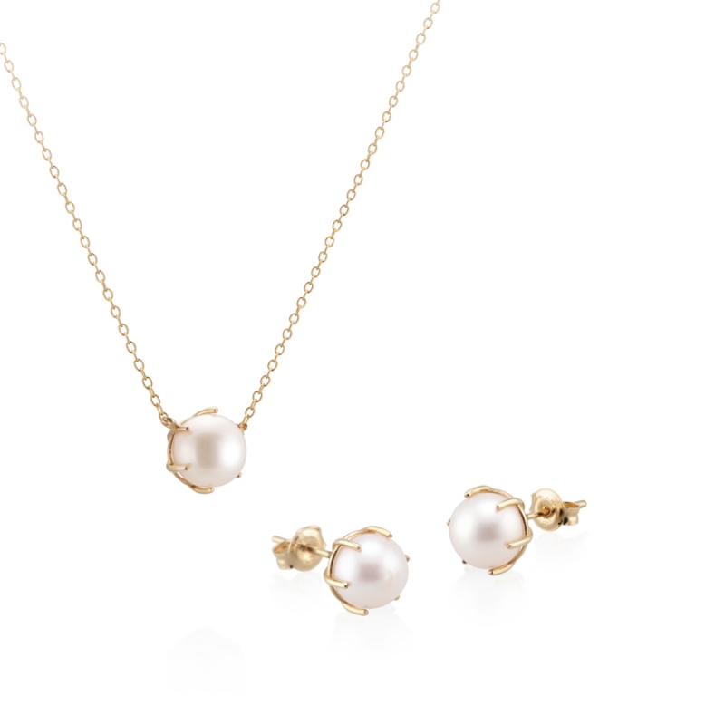 Birdcage III pendant & earring Set 14k gold cultured pearl 7.5mm