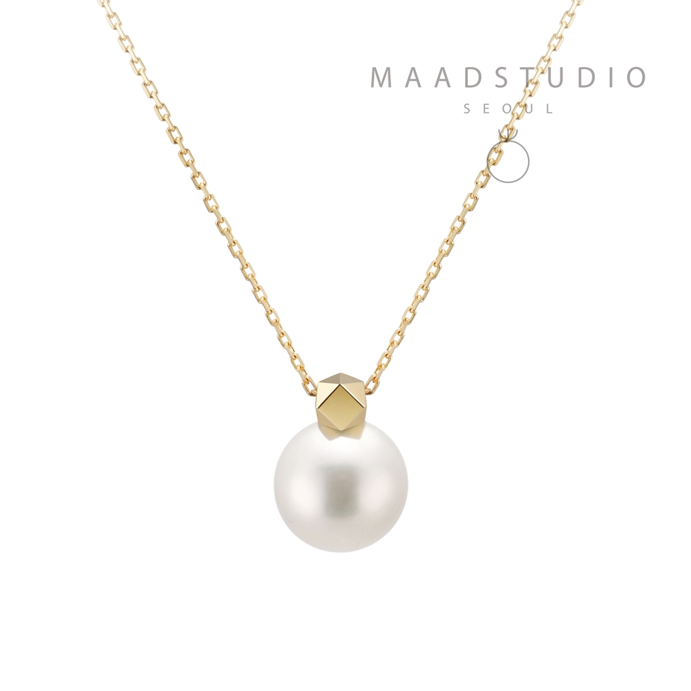 Cutting cube pendant 14k gold Akoya cultured pearl 8~8.5mm