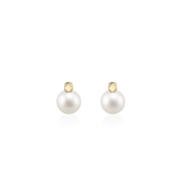 Cutting cube earring 14k gold Akoya cultured pearl 8~8.5mm