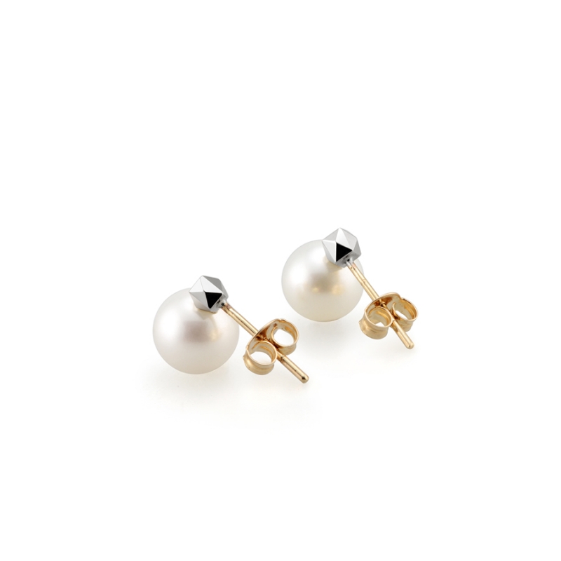 Cutting cube earring 14k White gold Akoya cultured pearl 8~8.5mm