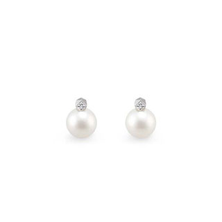 Cutting cube earring 14k White gold Akoya cultured pearl 8~8.5mm, Diamond