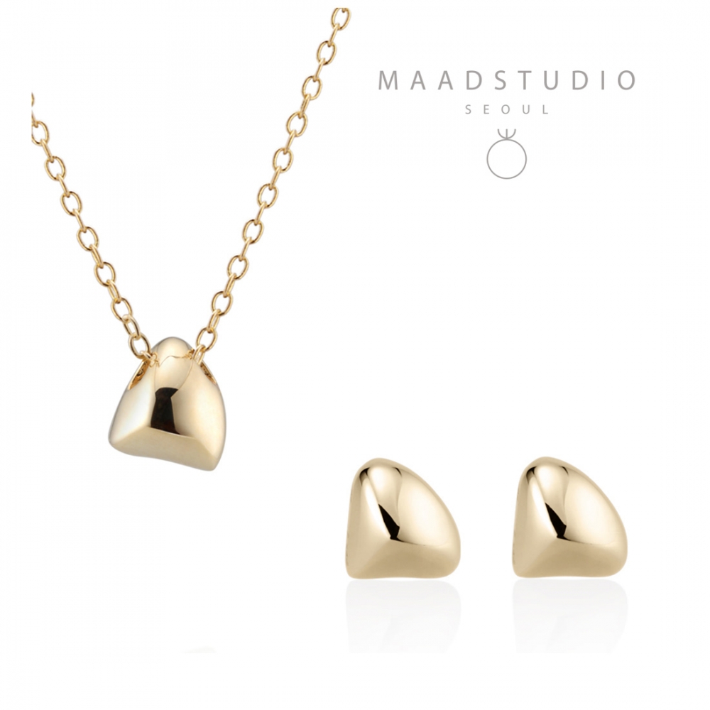 Pebble stone triangle pendant & earring Set 14k gold