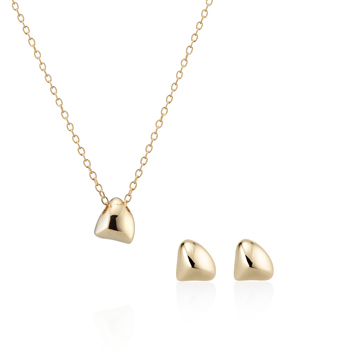 Pebble stone triangle pendant & earring Set 14k gold