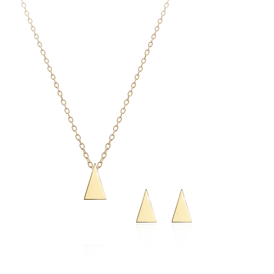 Wedge pendant & earring Set 14k gold