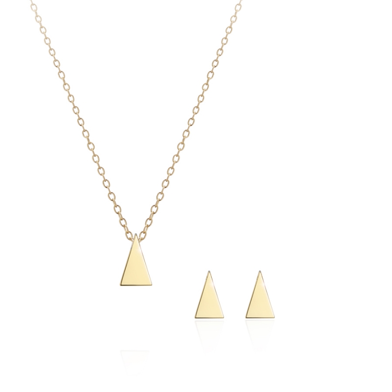 Wedge pendant & earring Set 14k gold
