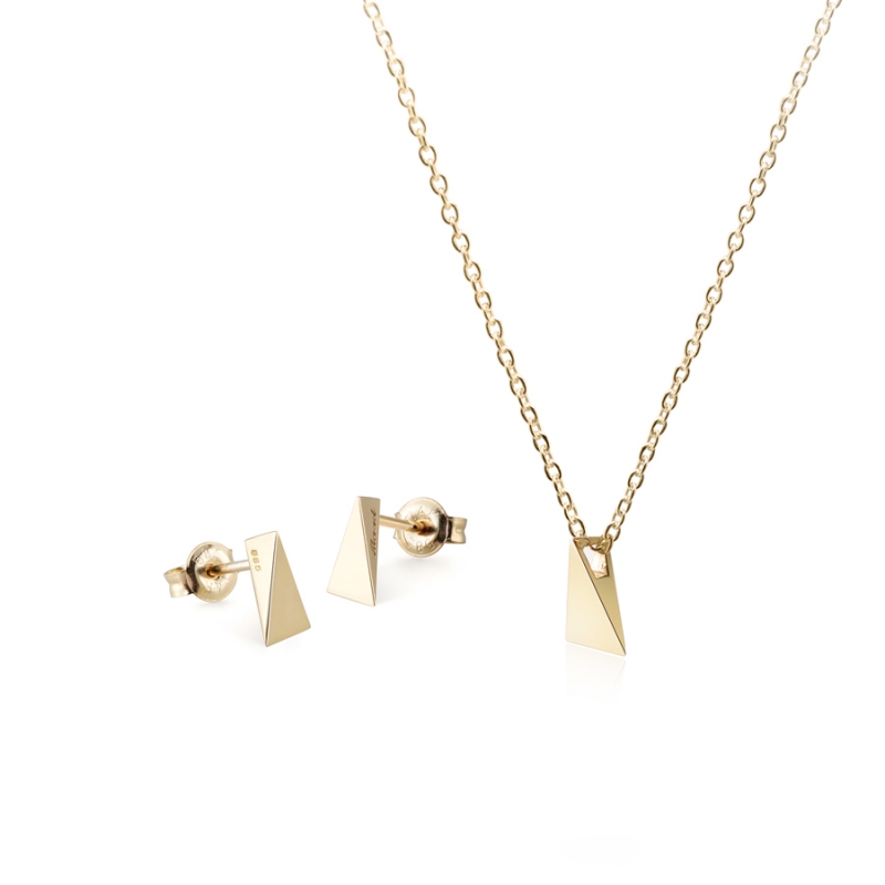 Wedge pendant & earring Set 14k gold