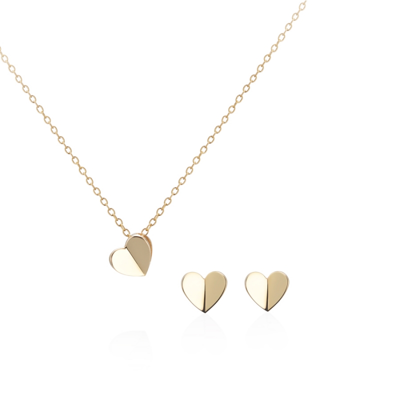 Heart clover pendant & earring Set 14k gold