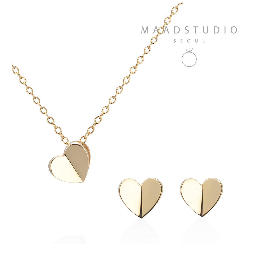 Heart clover pendant & earring Set 14k gold