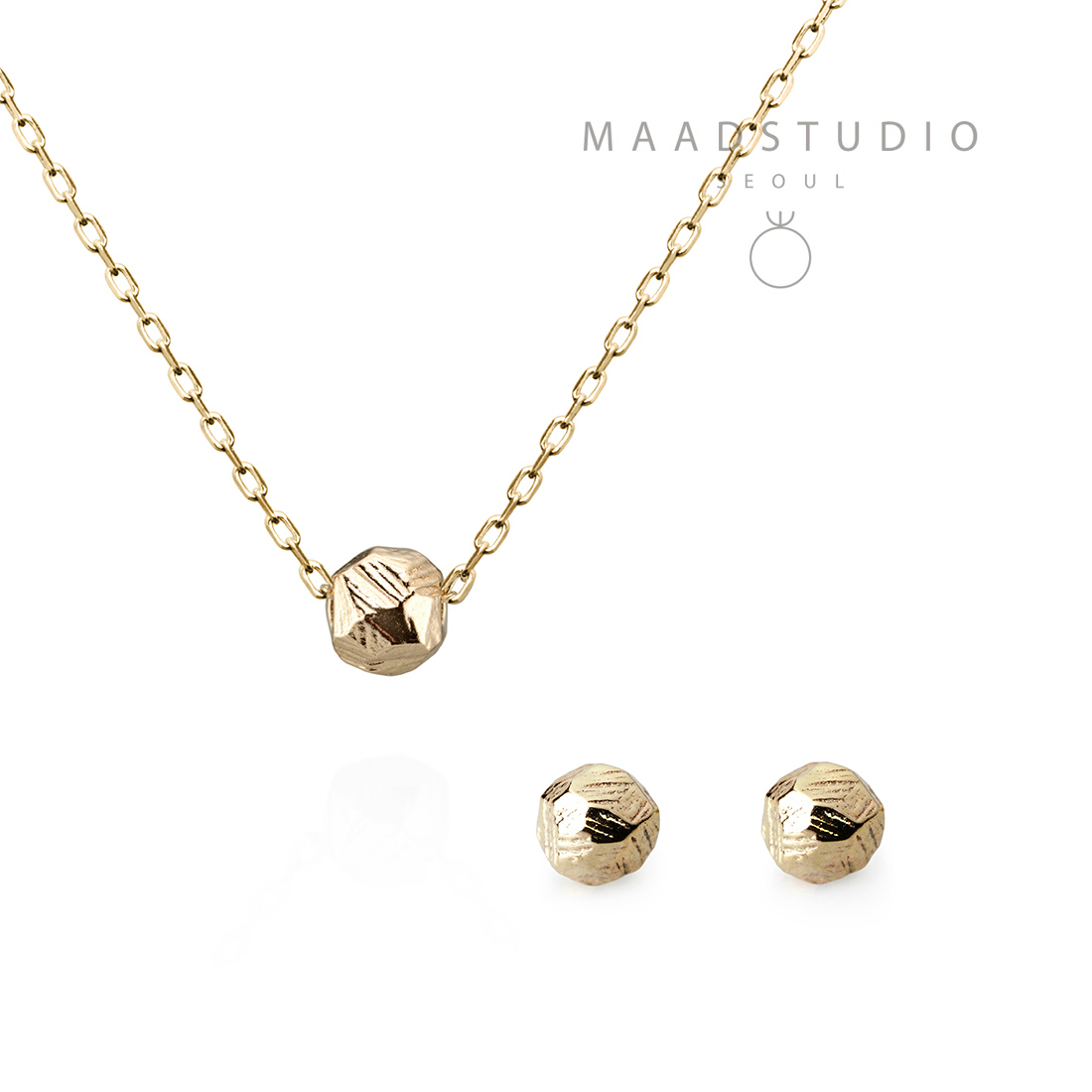 Grit stone pendant & earring Set 14k gold