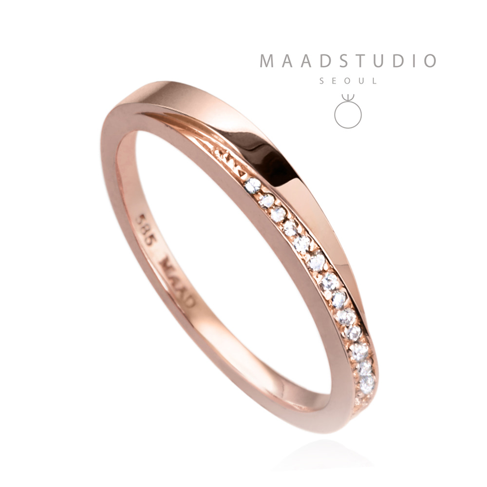 Unison ring (S) 14k Red gold CZ