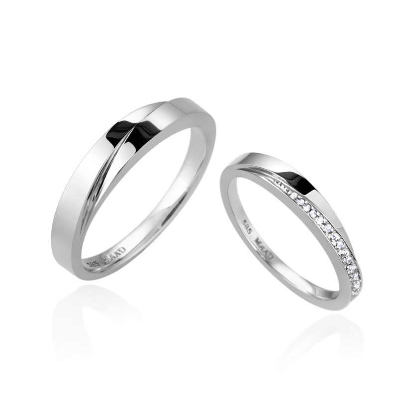 Unison wedding ring Set (M&S) 14k White gold CZ & flat