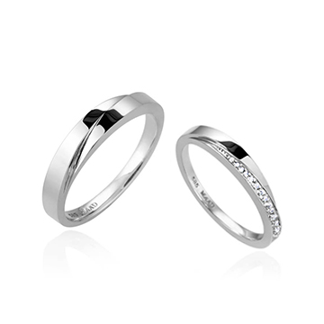 Unison wedding ring Set (M&S) 14k White gold CZ & flat