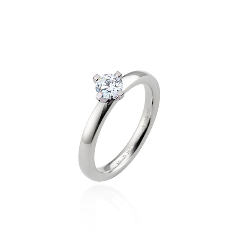 MR-VIII Raised square Solitaire ring 2.2mm 14k White gold CZ 0.3ct
