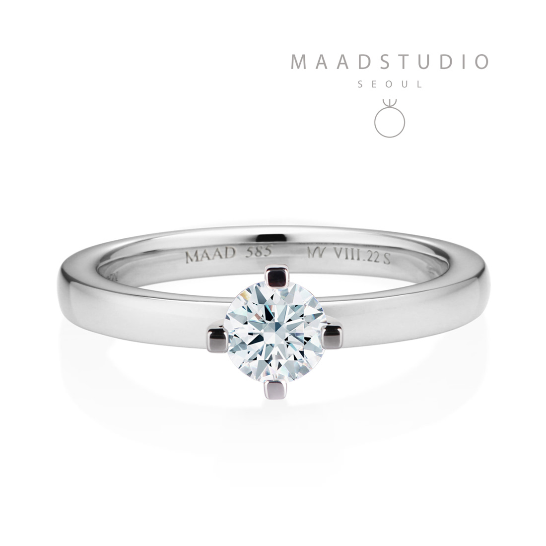 MR-VIII Raised square Solitaire ring 2.2mm 14k White gold CZ 0.3ct