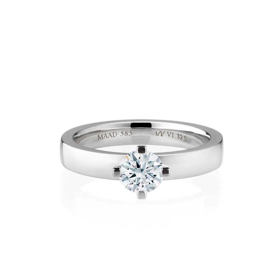 MR-VI 아치스퀘어밴드 스퀘어 솔리테어링 3.2mm (소) 14k 화이트골드 0.5ct