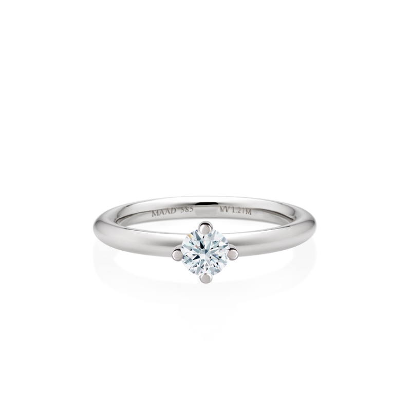 MR-I Raised oval Solitaire ring 2.7mm 14k White gold CZ 0.5ct