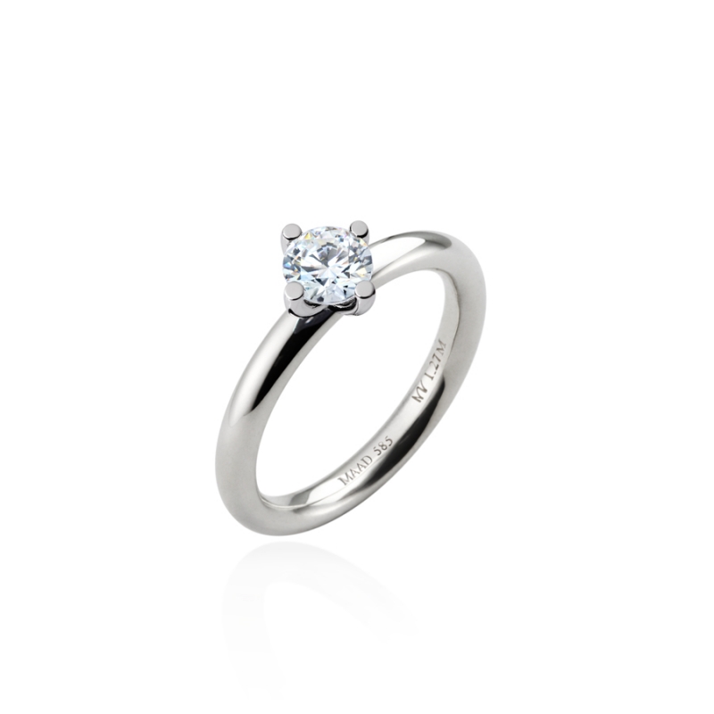 MR-I Raised oval Solitaire ring 2.7mm 14k White gold CZ 0.5ct