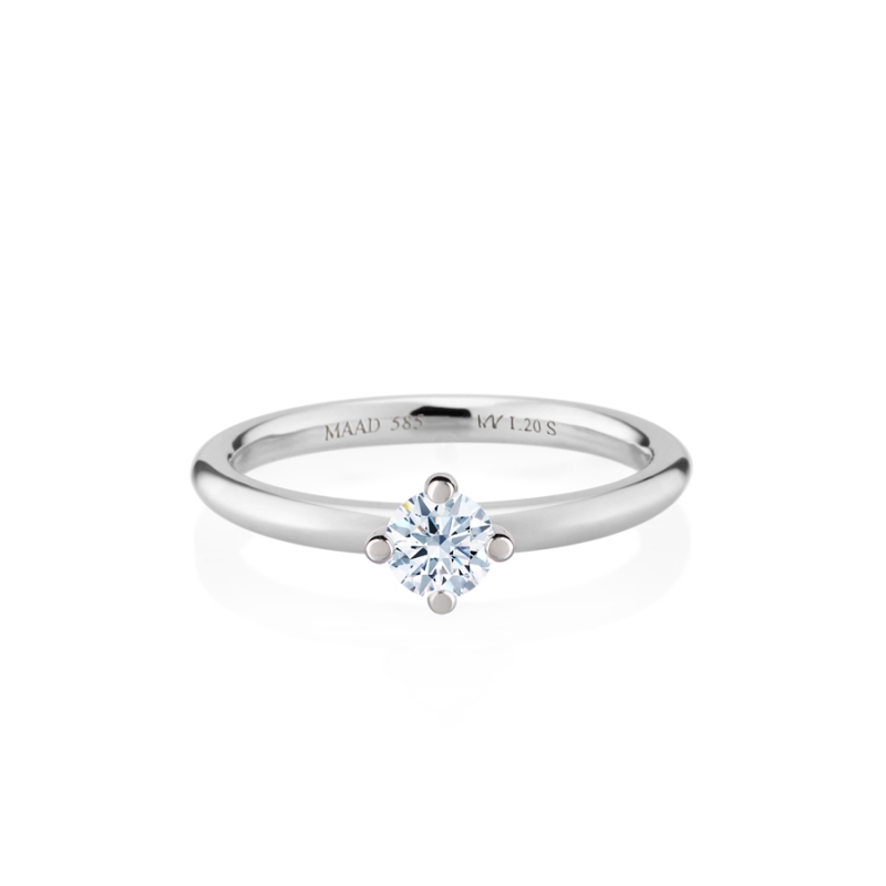MR-I Raised oval Solitaire ring 2.0mm 14k White gold CZ 0.3ct