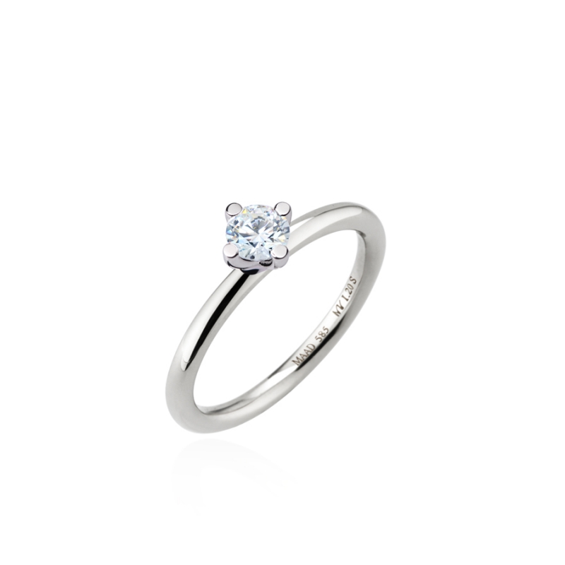 MR-I Raised oval Solitaire ring 2.0mm 14k White gold CZ 0.3ct