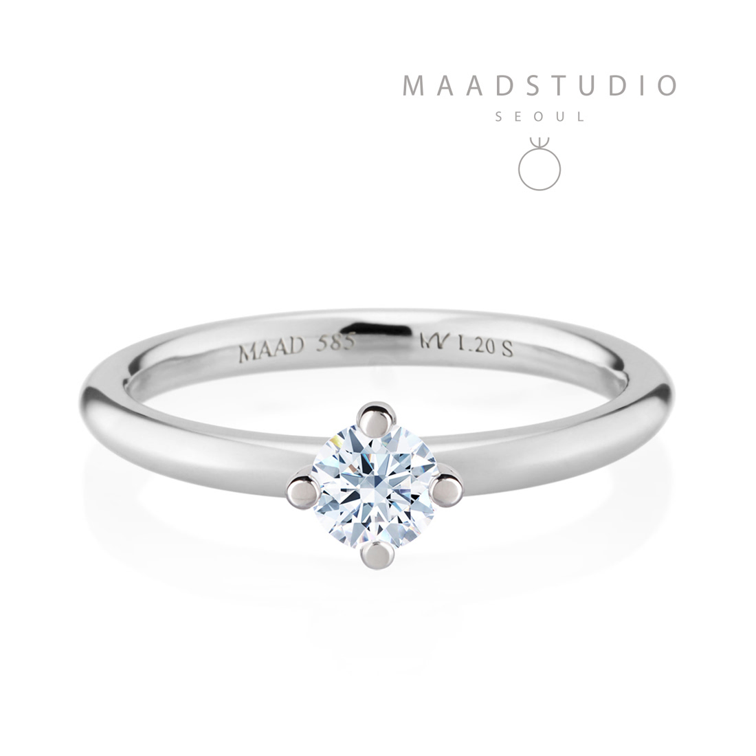 MR-I Raised oval Solitaire ring 2.0mm 14k White gold CZ 0.3ct