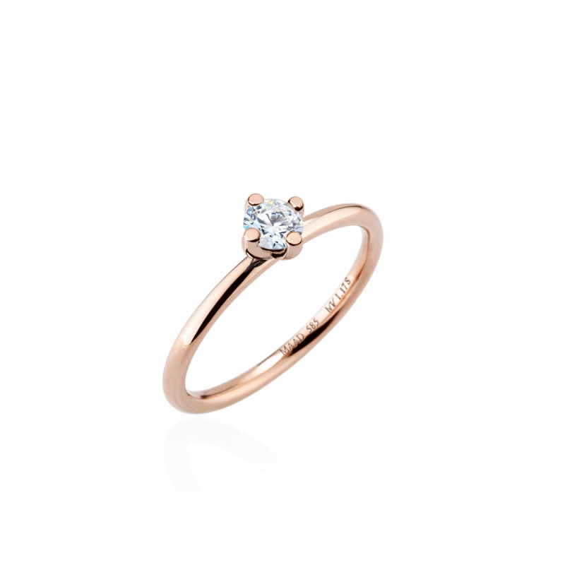 MR-I Raised oval Solitaire ring 1.7mm 14k Red gold CZ 0.2ct