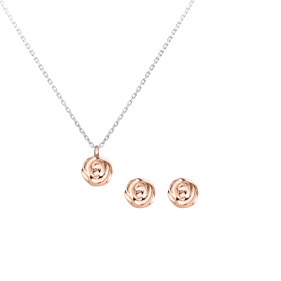 Rose pendant & earring Set 14k Red gold