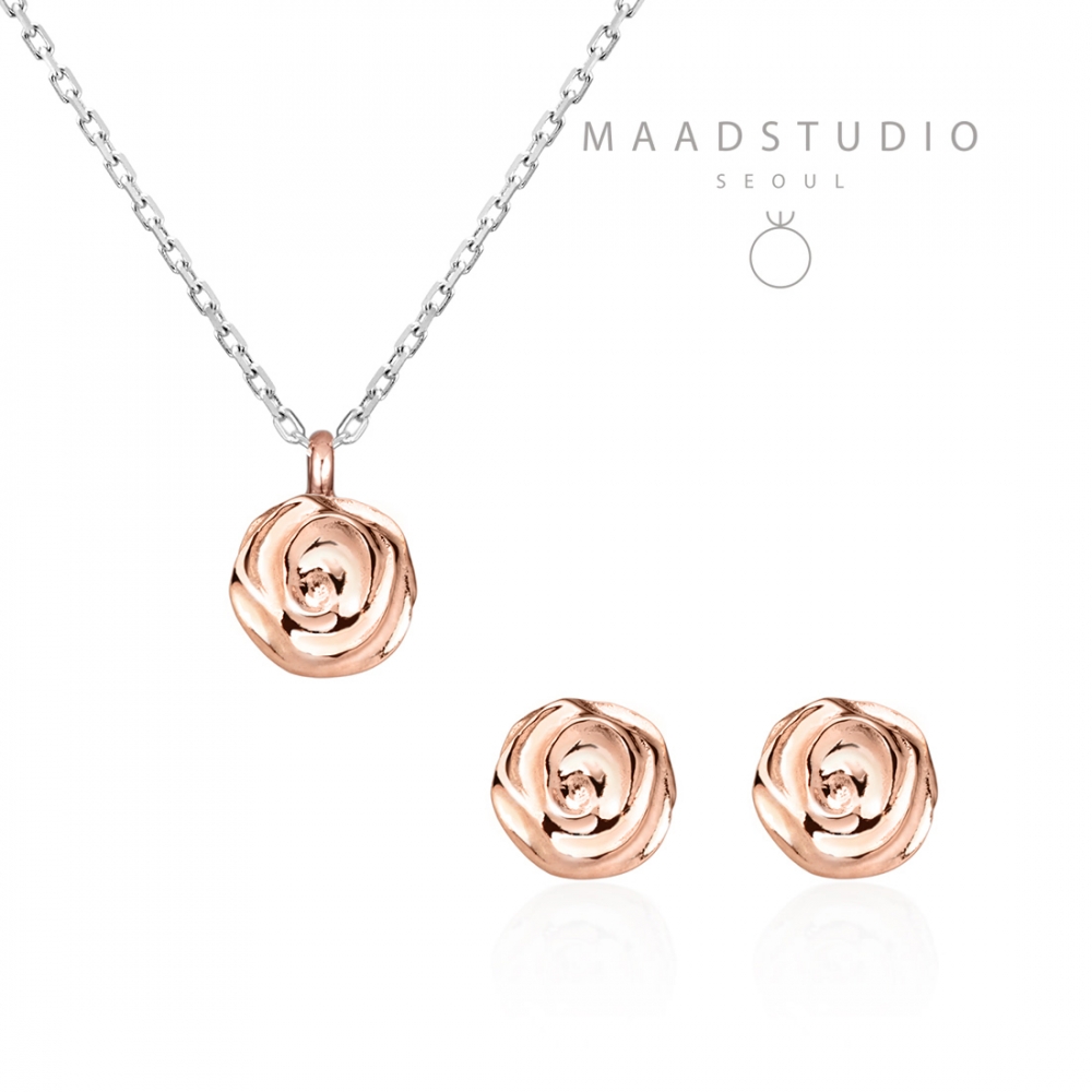 Rose pendant & earring Set 14k Red gold