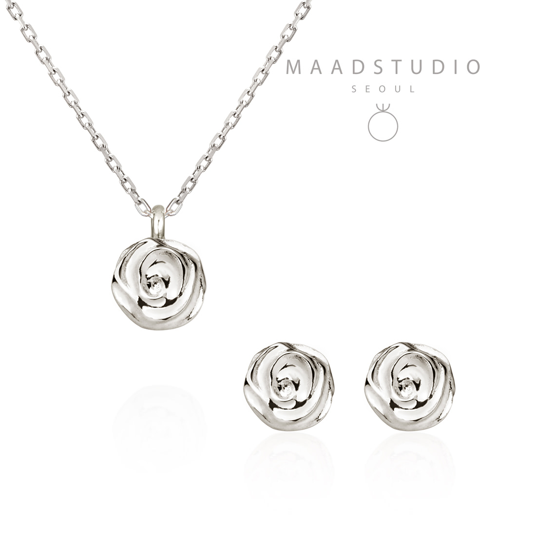 Rose pendant & earring Set Sterling silver