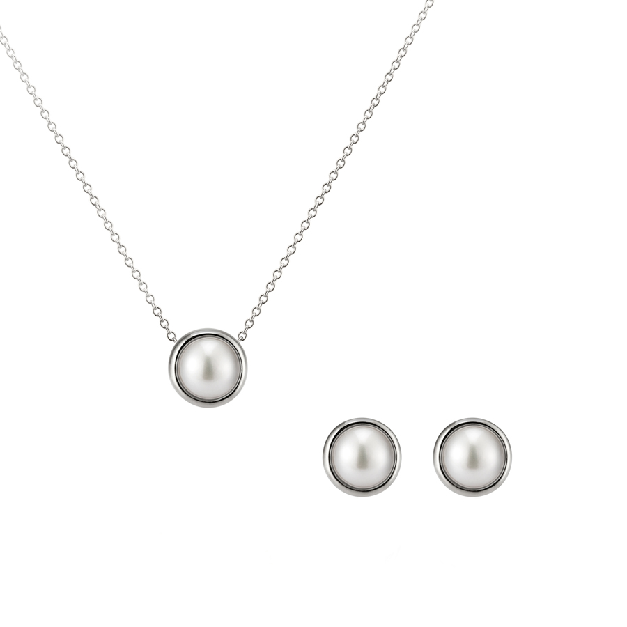 Donguri pendant & earring Set 14k White gold pearl