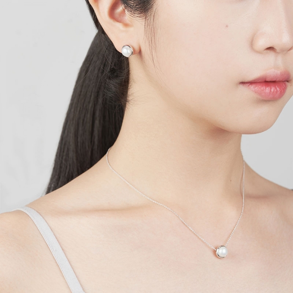 Donguri pendant & earring Set 14k White gold pearl