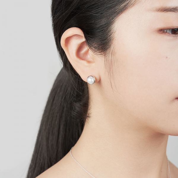Donguri pendant & earring Set 14k White gold pearl