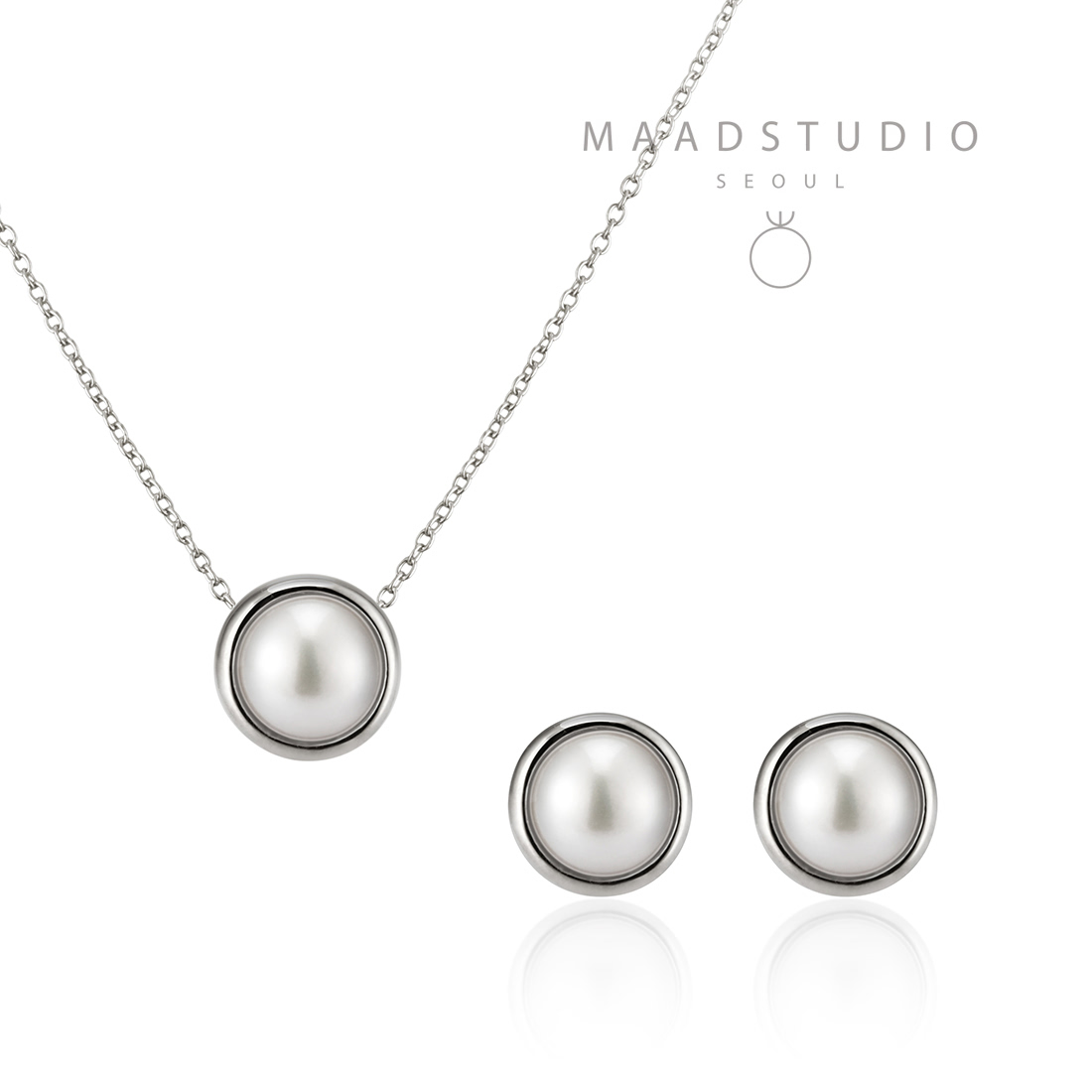 Donguri pendant & earring Set 14k White gold pearl