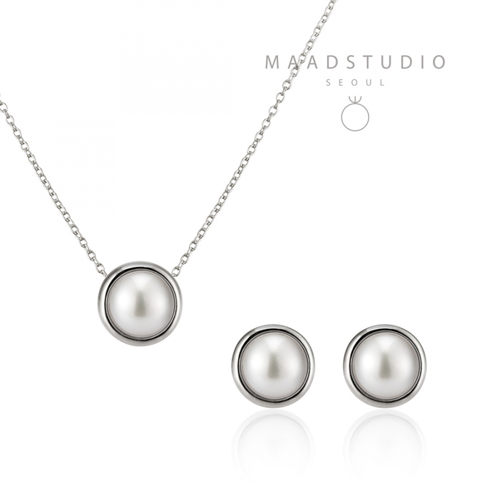 Donguri pendant & earring Set 14k White gold pearl