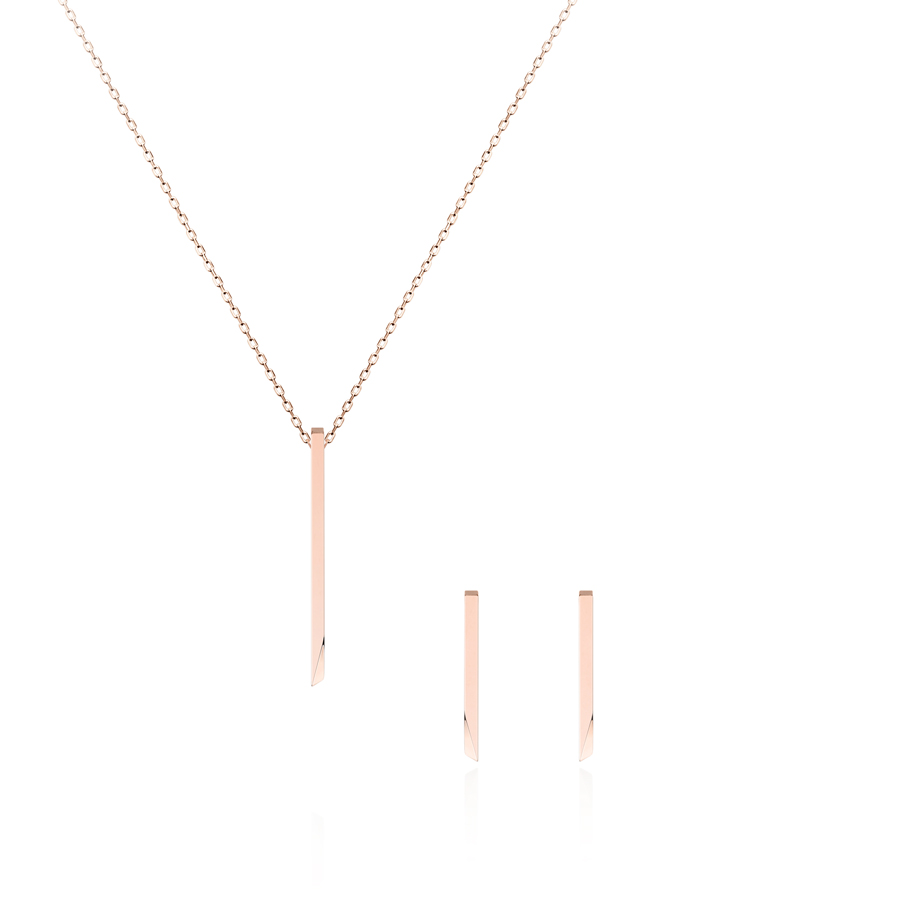 Stick wedge pendant & earring Set 14k Red gold