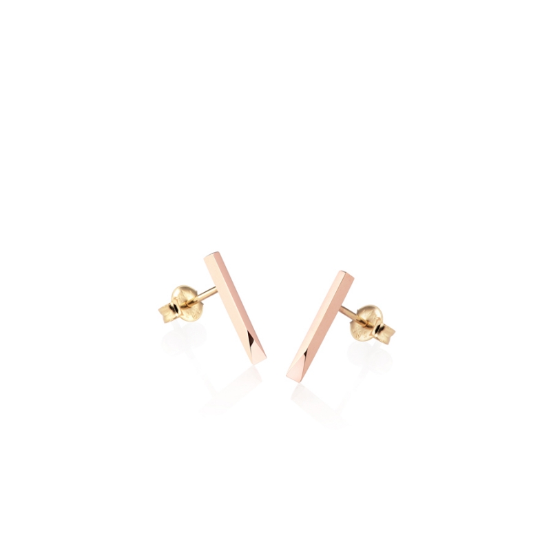 Stick wedge pendant & earring Set 14k Red gold
