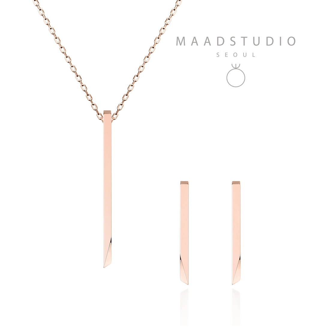 Stick wedge pendant & earring Set 14k Red gold