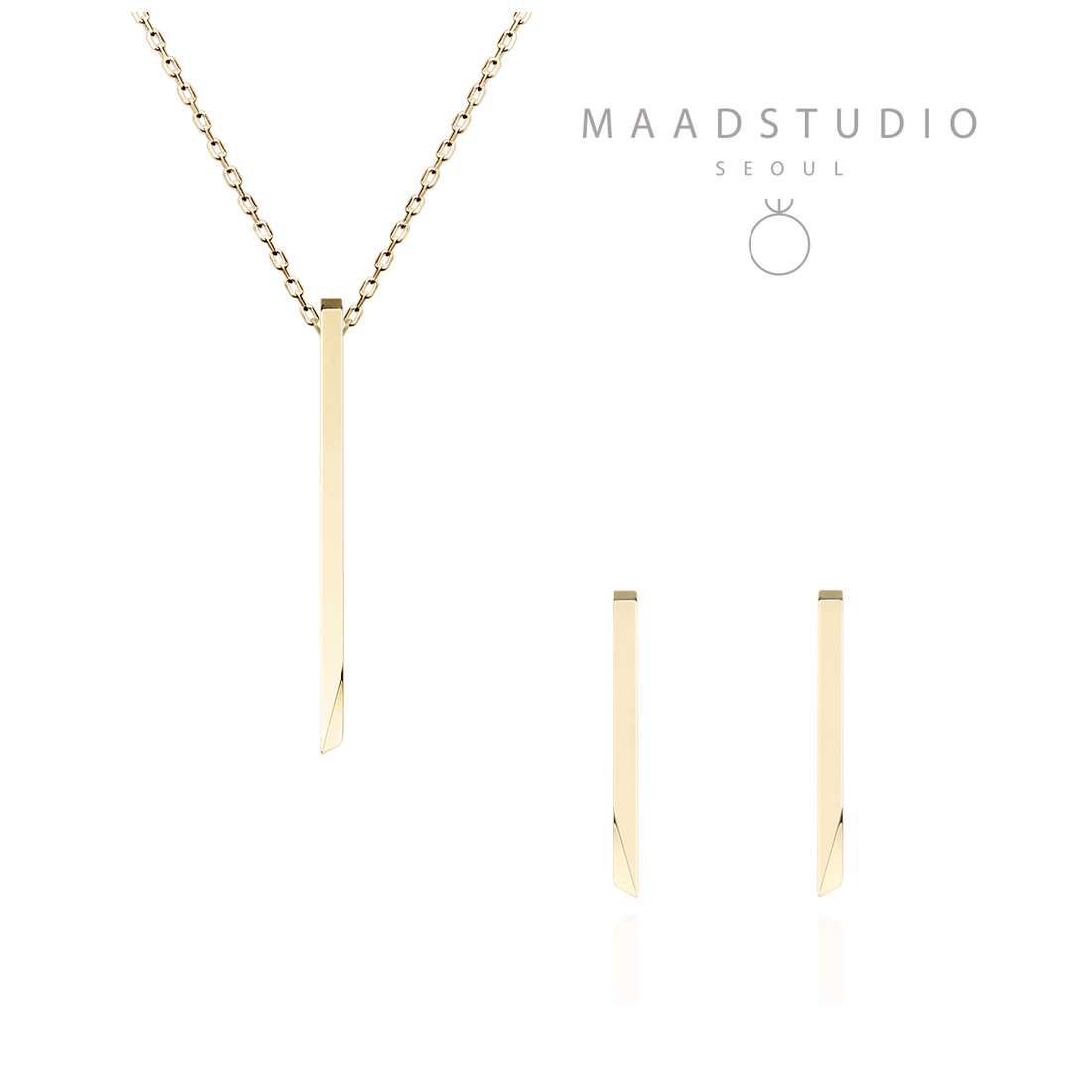 Stick wedge pendant & earring Set 14k gold