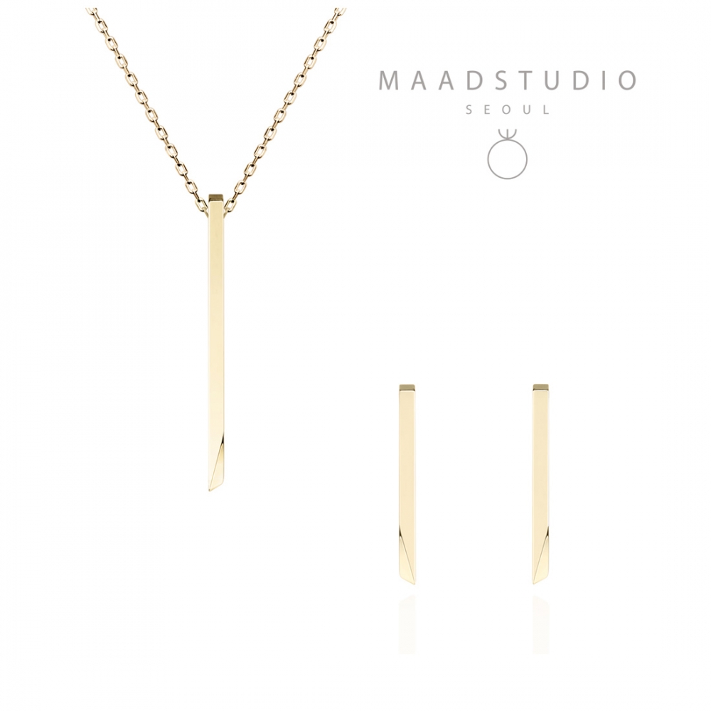 Stick wedge pendant & earring Set 14k gold